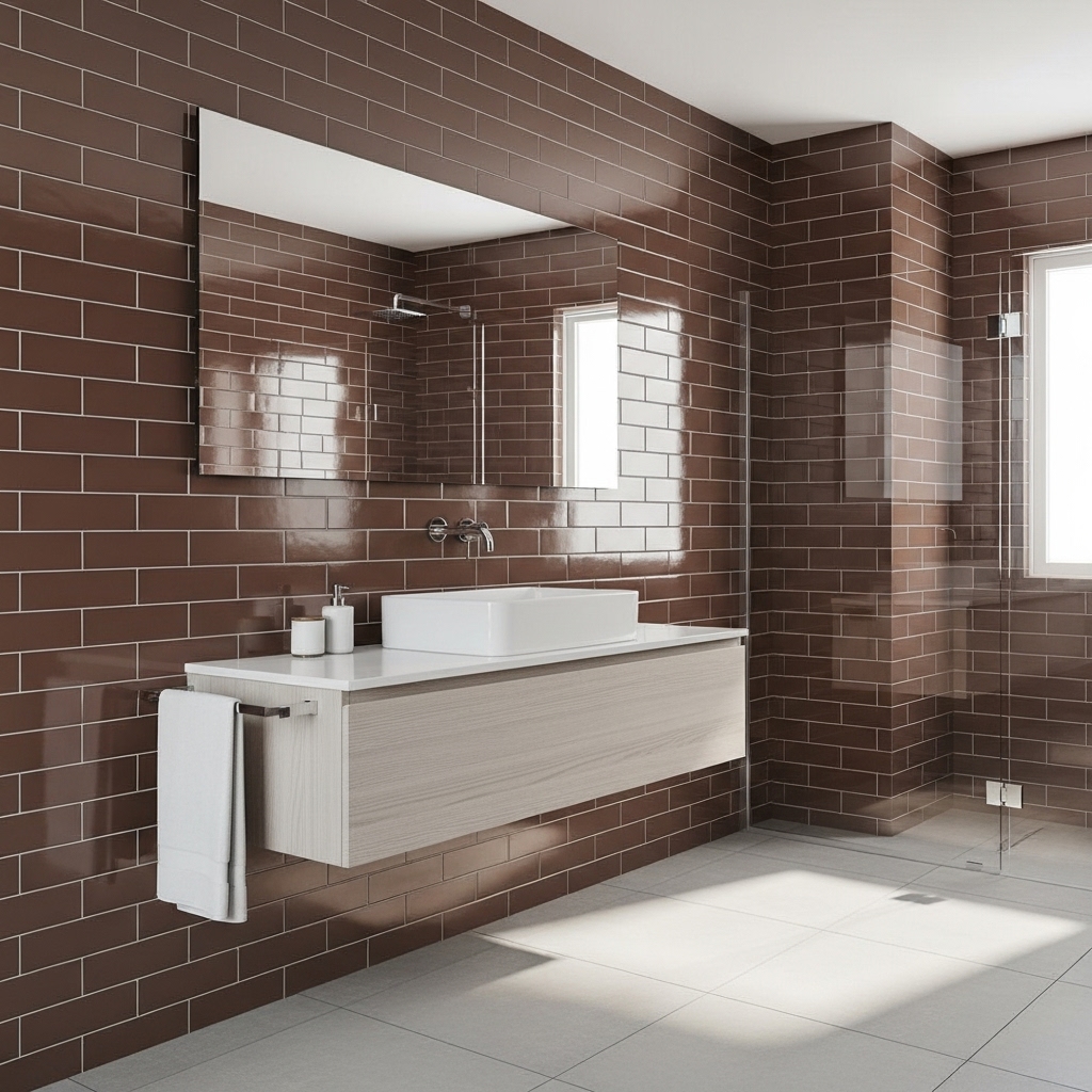 Brown Subway Tile Bathroom