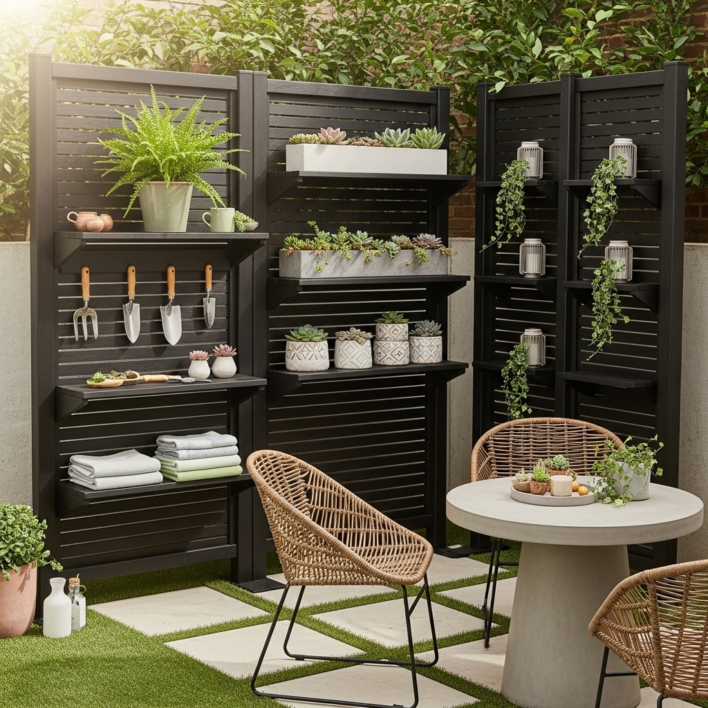 Outdoor Privacy Screens with Shelving
