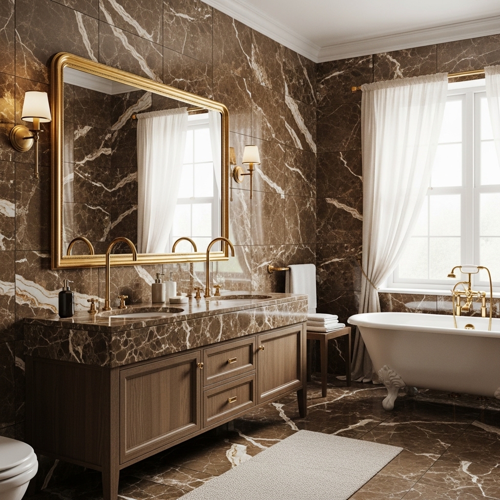Brown Marble Tile Bathroom