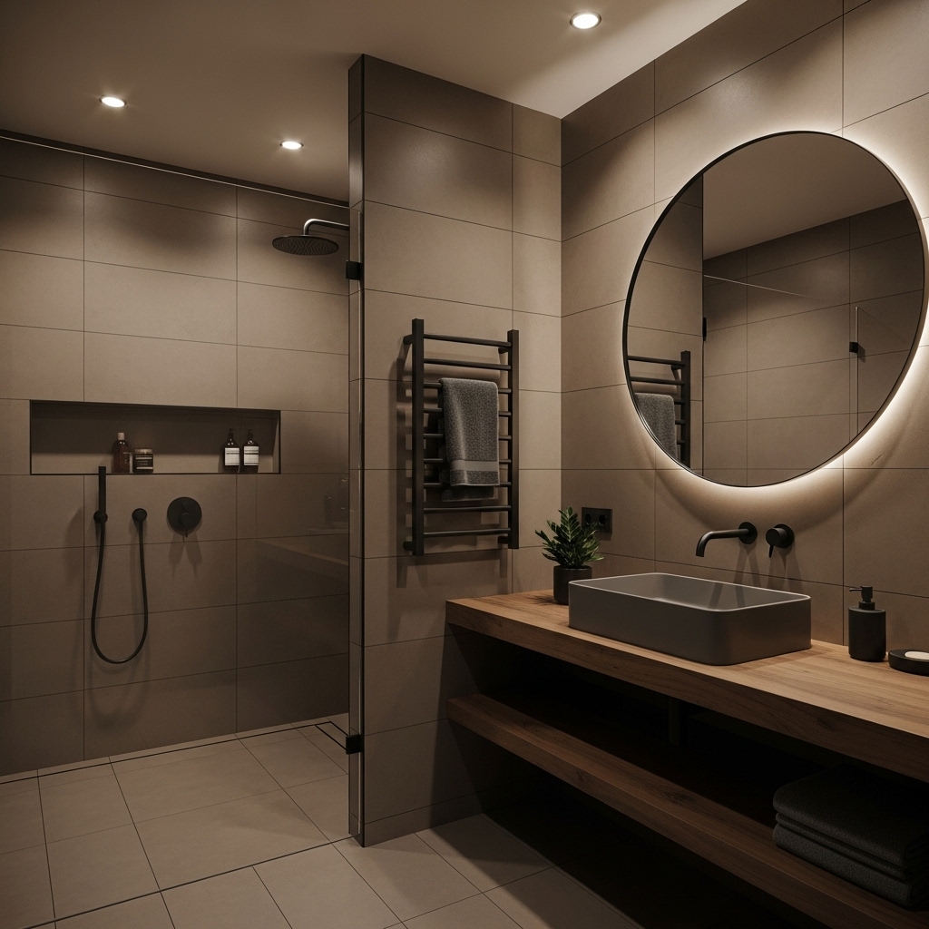 Matte Brown Tile Bathroom