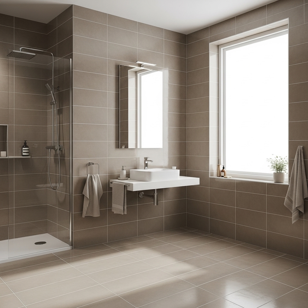 Light Brown Tile Bathroom