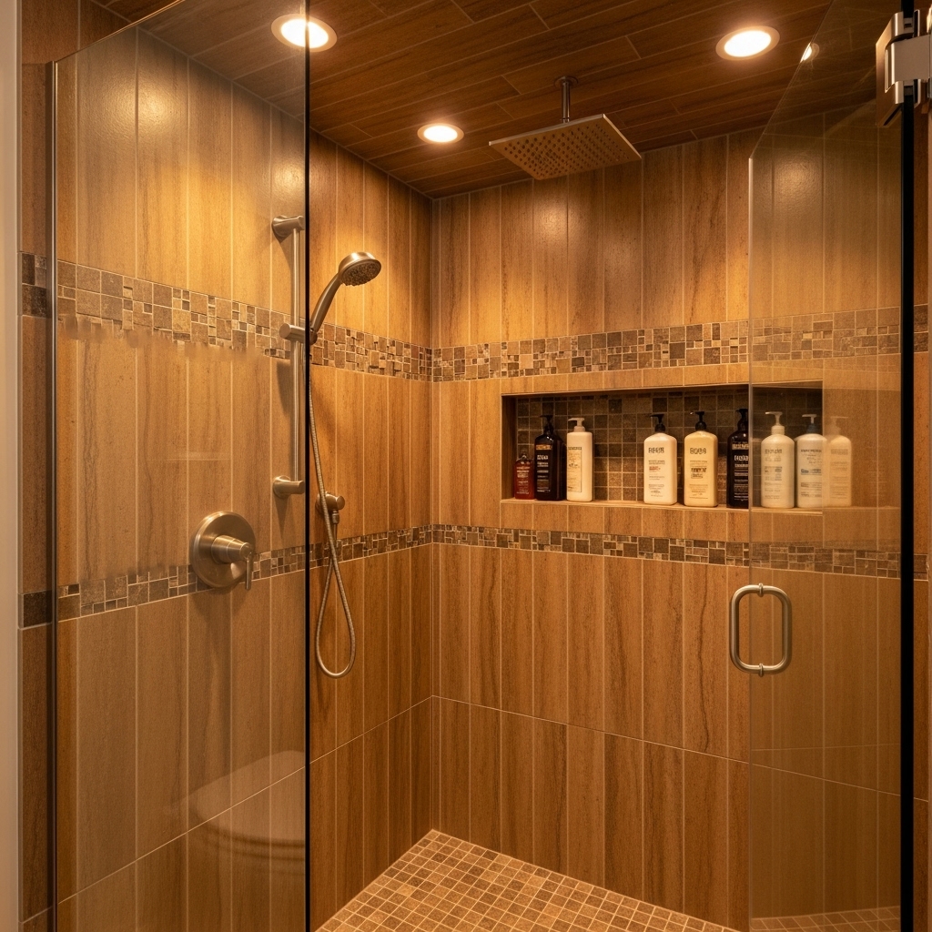 Brown Tile Shower Walls