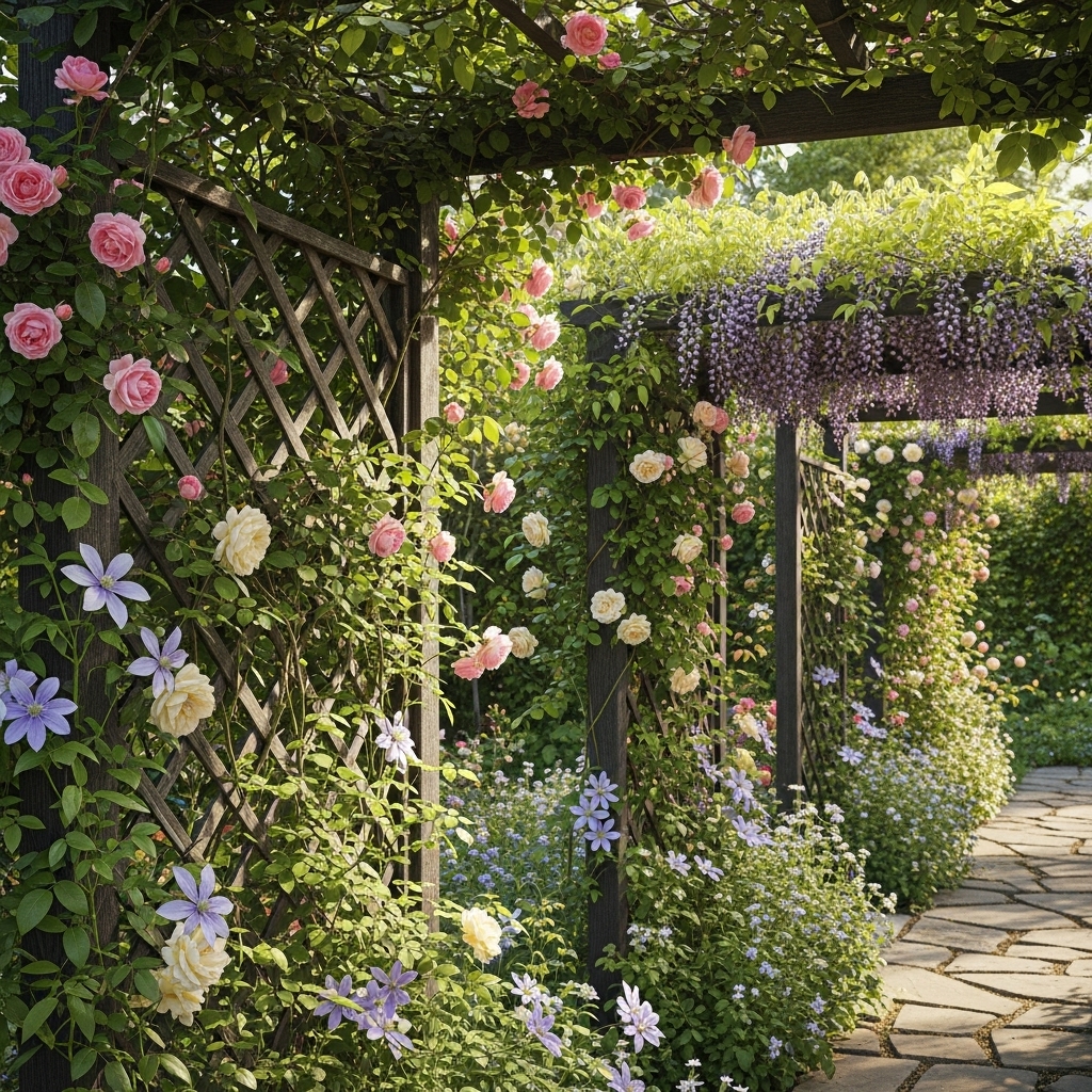 Trellis Panels with Climbing Vines