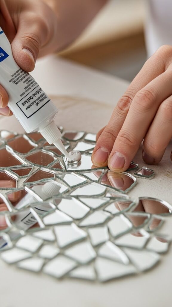 Installing the Mirror Mosaic Pieces